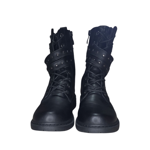 Wanted Dynamic Black Studded Side Zip Buckle Combat Boots Size 8 - Picture 5 of 14